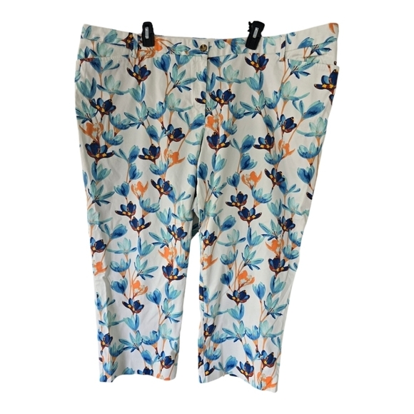 COPY - Lands End Women's Floral Pants 26W Plus Capri Straight Leg  Mid Rise - Picture 1 of 11